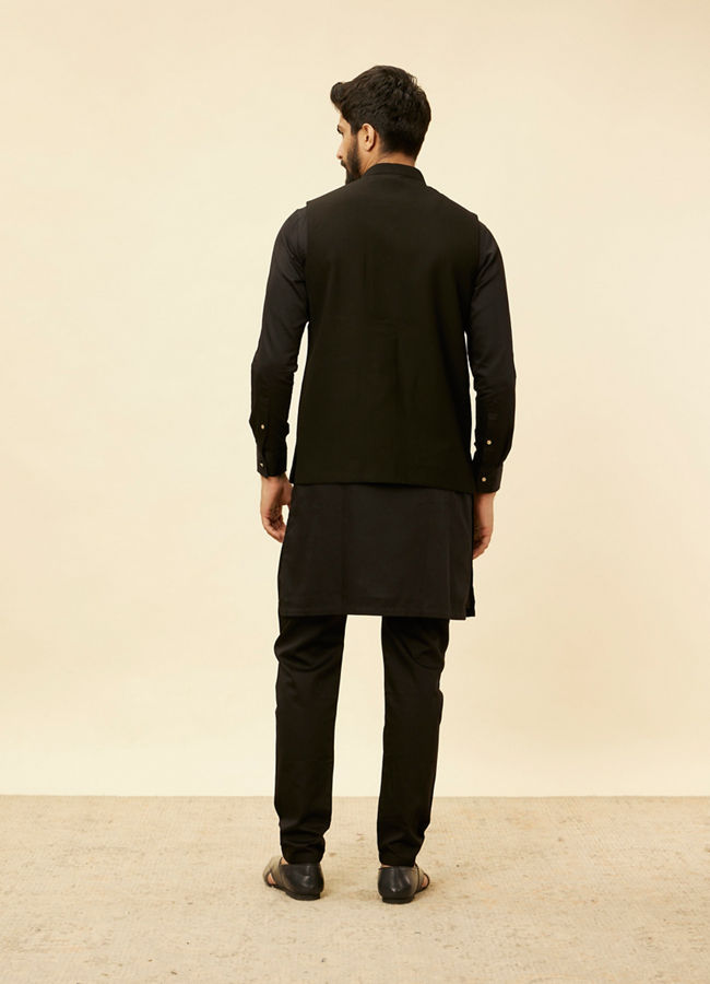 Manyavar Men Kohl Black Self Patterned Jacket