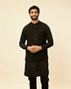 alt message - Manyavar Men Kohl Black Self Patterned Jacket image number 0