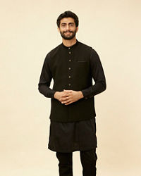 Manyavar Men Kohl Black Self Patterned Jacket