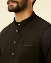 Manyavar Men Kohl Black Self Patterned Jacket