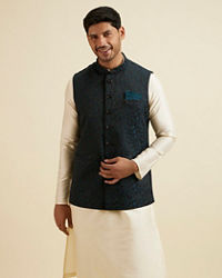 Manyavar Men Black Floral Jaal Patterned Jacket