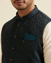 alt message - Manyavar Men Black Floral Jaal Patterned Jacket image number 1