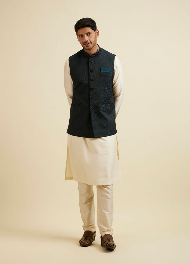 Manyavar Men Black Floral Jaal Patterned Jacket