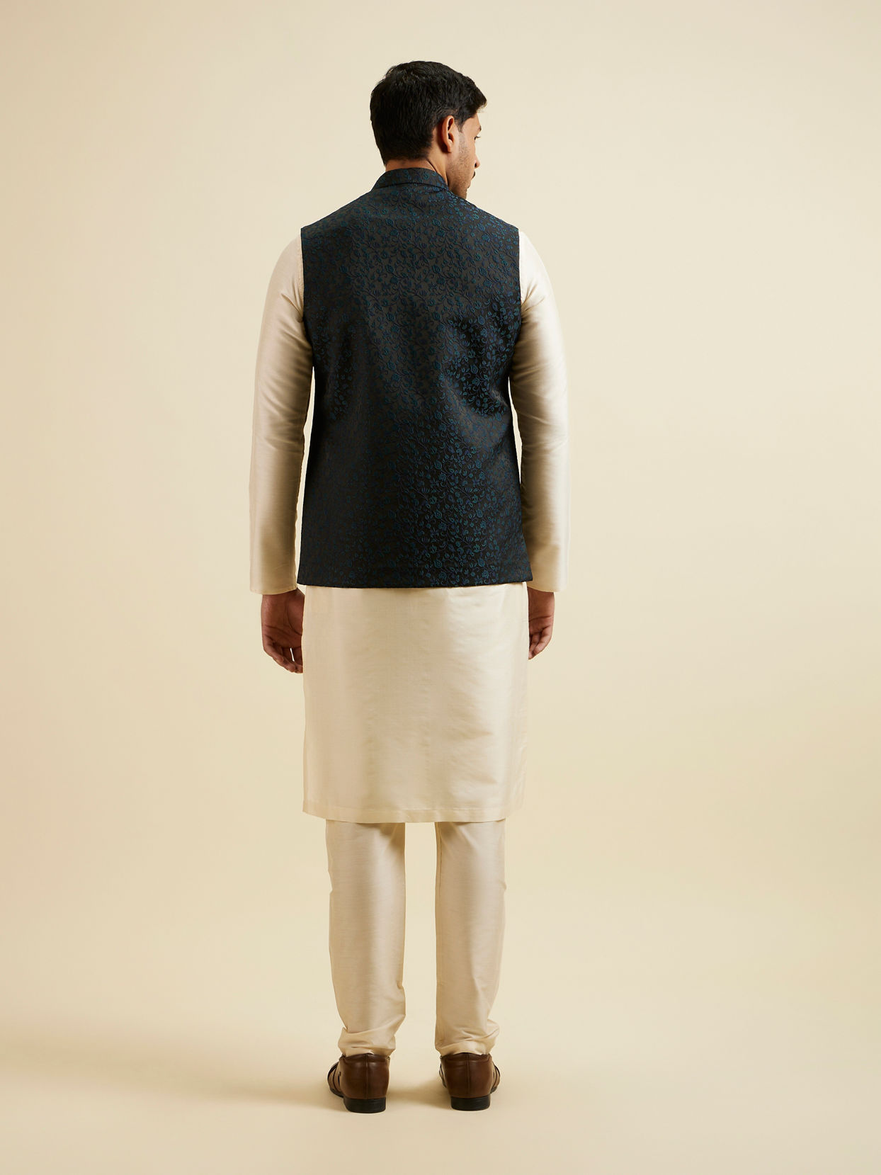 Manyavar Men Black Floral Jaal Patterned Jacket