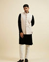 Manyavar Men Beige Brocade Jacket with Leaf Motifs