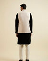 Manyavar Men Beige Brocade Jacket with Leaf Motifs