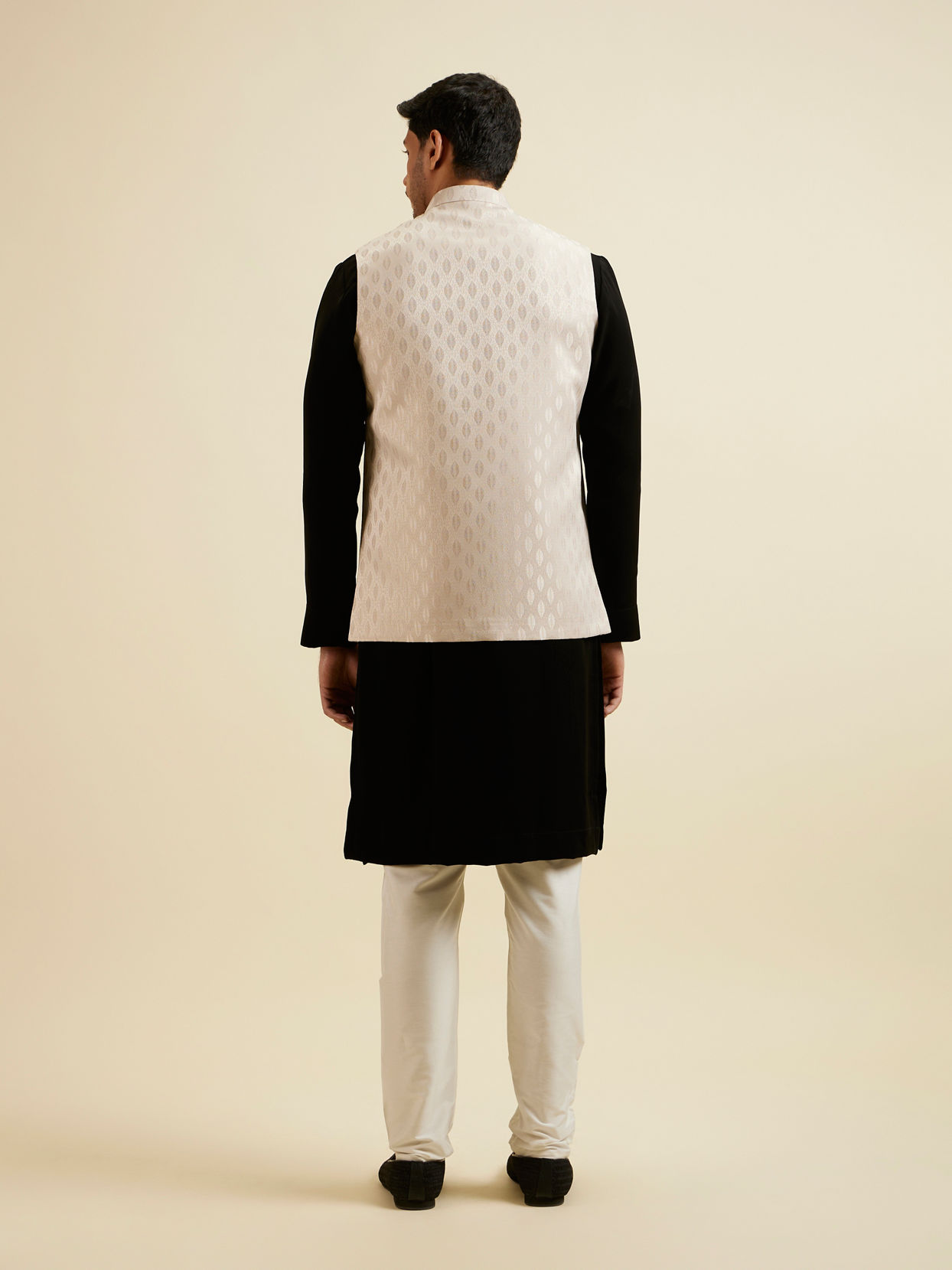 Manyavar Men Beige Brocade Jacket with Leaf Motifs