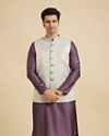 Manyavar Men Luxurious Light Grey Brocade Nehru Jacket image number 0