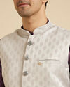 Manyavar Men Luxurious Light Grey Brocade Nehru Jacket image number 1