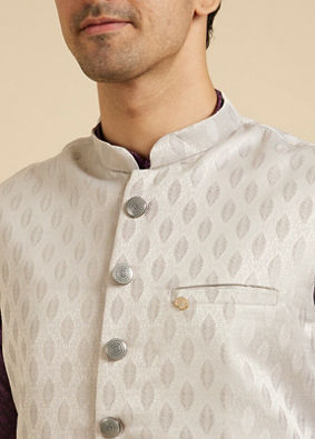 Manyavar Men Luxurious Light Grey Brocade Nehru Jacket image number 1