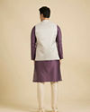 Manyavar Men Luxurious Light Grey Brocade Nehru Jacket