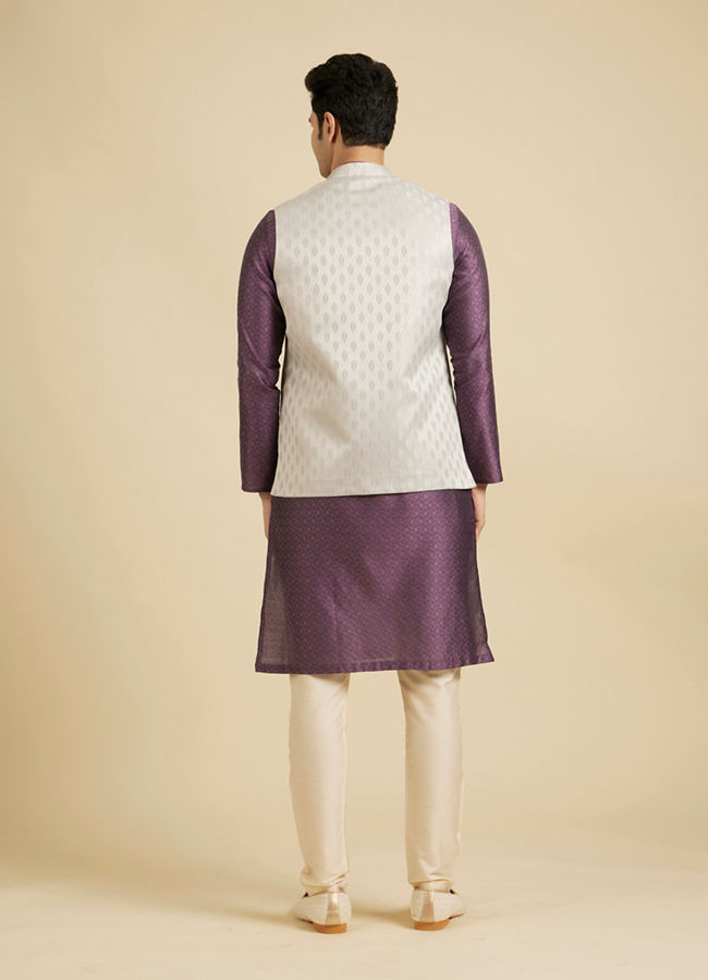 Manyavar Men Luxurious Light Grey Brocade Nehru Jacket