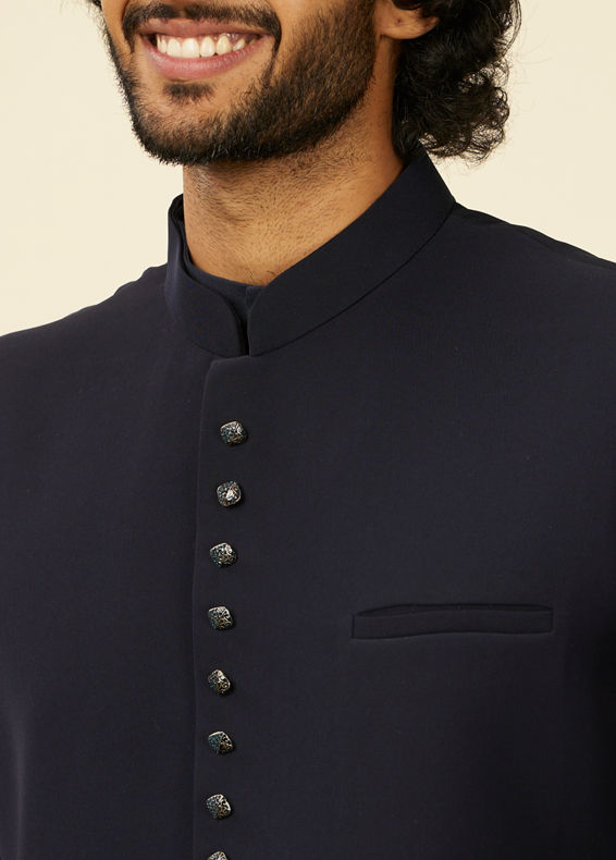 Manyavar Men Classic Dark Blue Nehru Jacket