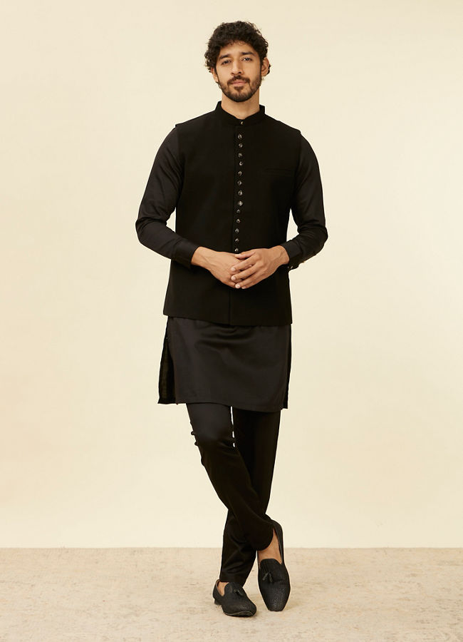 alt message - Manyavar Men Royal Black Nehru Jacket image number 2