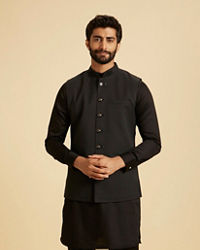 Manyavar Men Classy Black Nehru Jacket