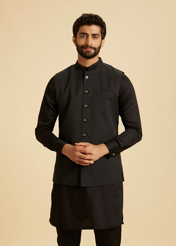Manyavar Men Classy Black Nehru Jacket