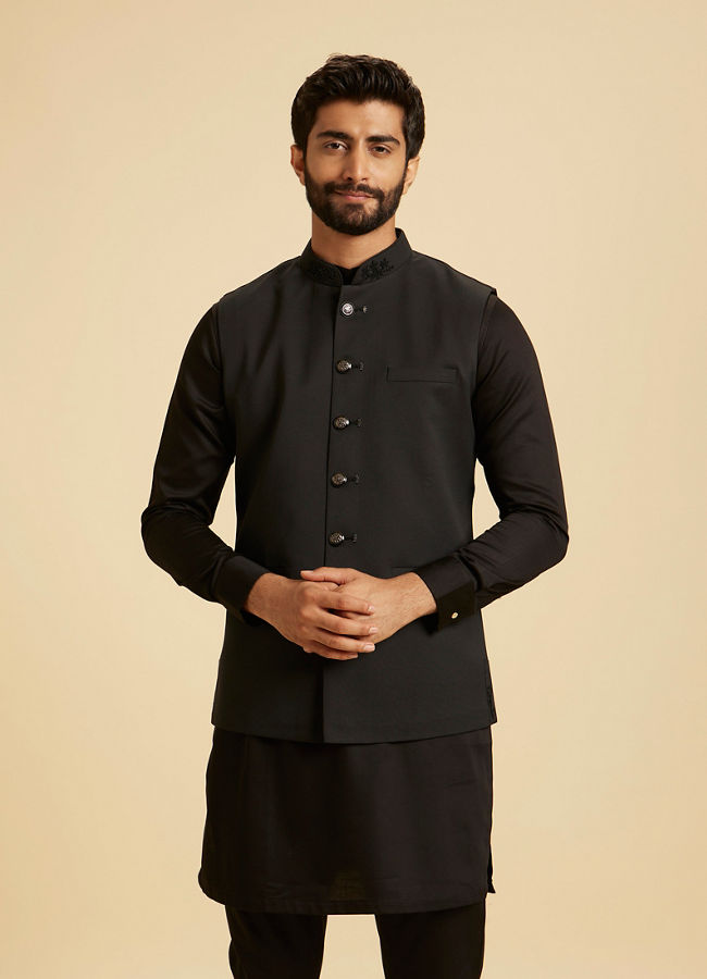Manyavar Men Classy Black Nehru Jacket