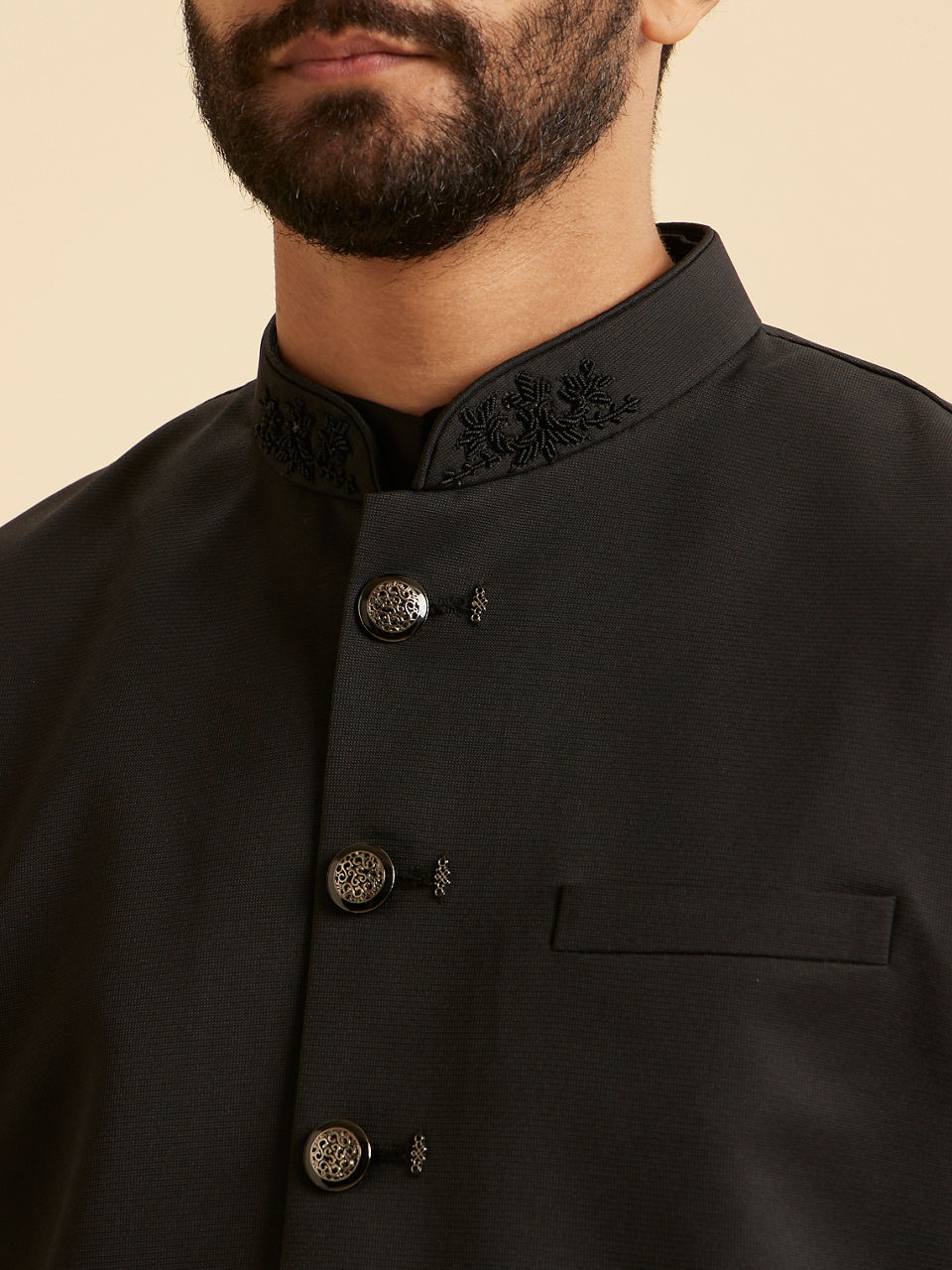 Manyavar Men Classy Black Nehru Jacket