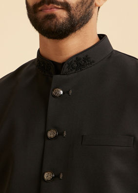 Manyavar Men Classy Black Nehru Jacket