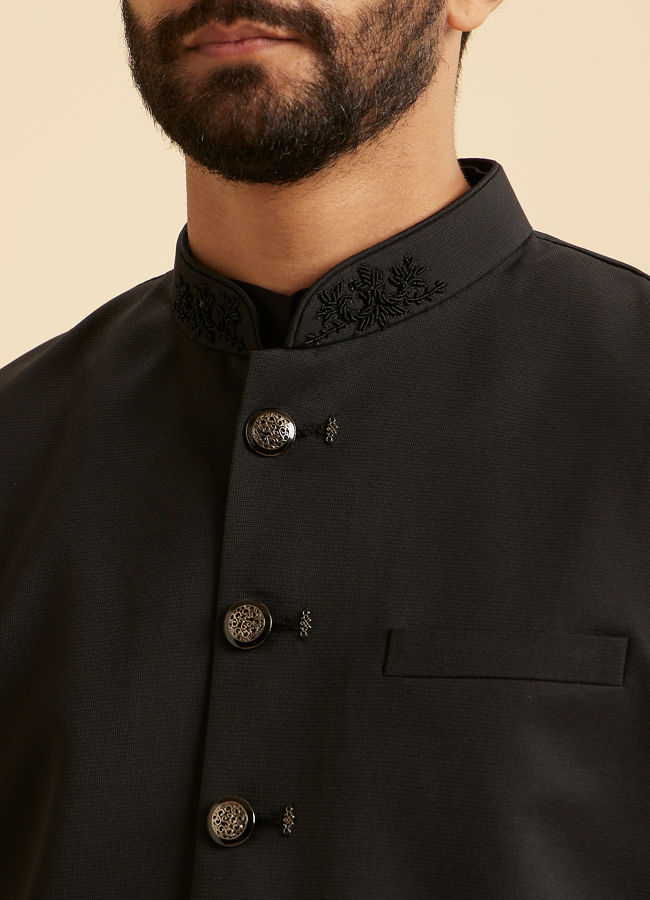 Manyavar Men Classy Black Nehru Jacket