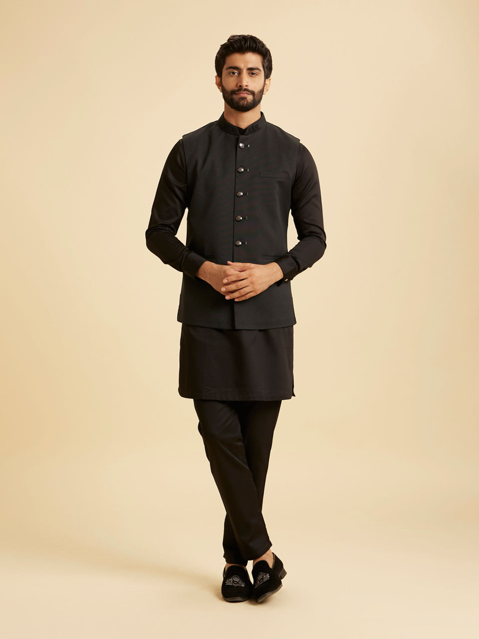 Manyavar Men Classy Black Nehru Jacket