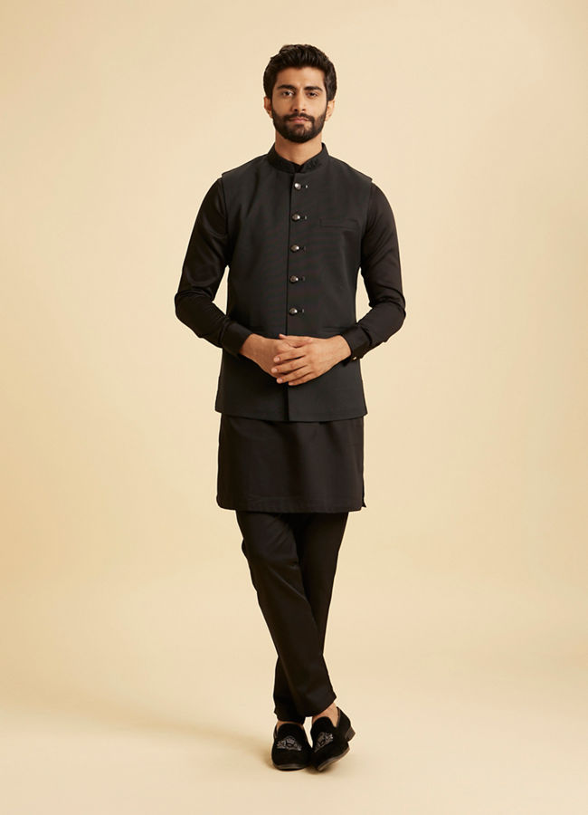 Manyavar Men Classy Black Nehru Jacket