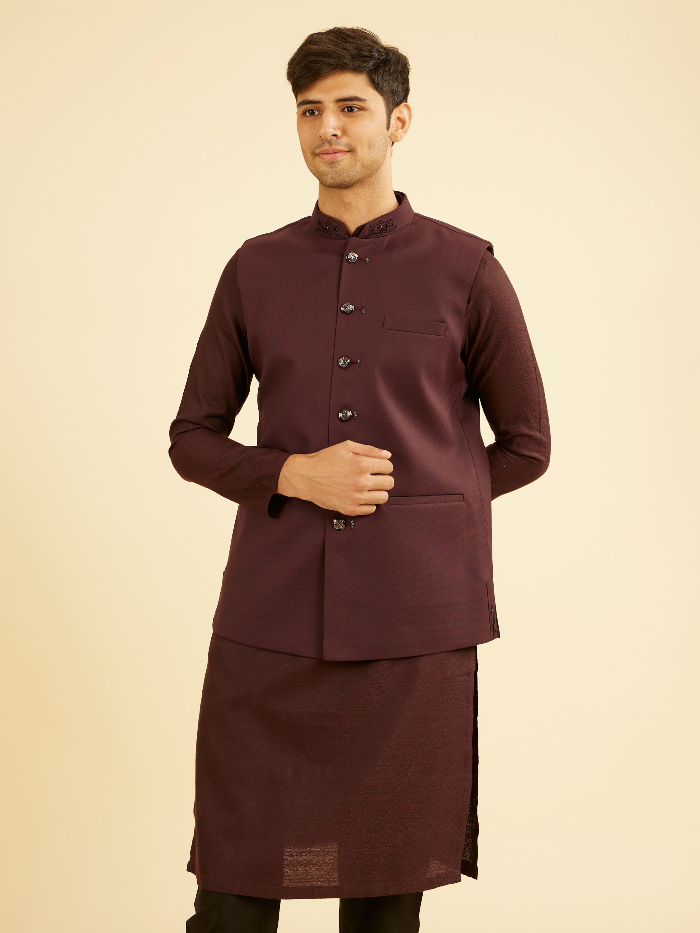 Manyavar Men Maroon Majesty Nehru Jacket