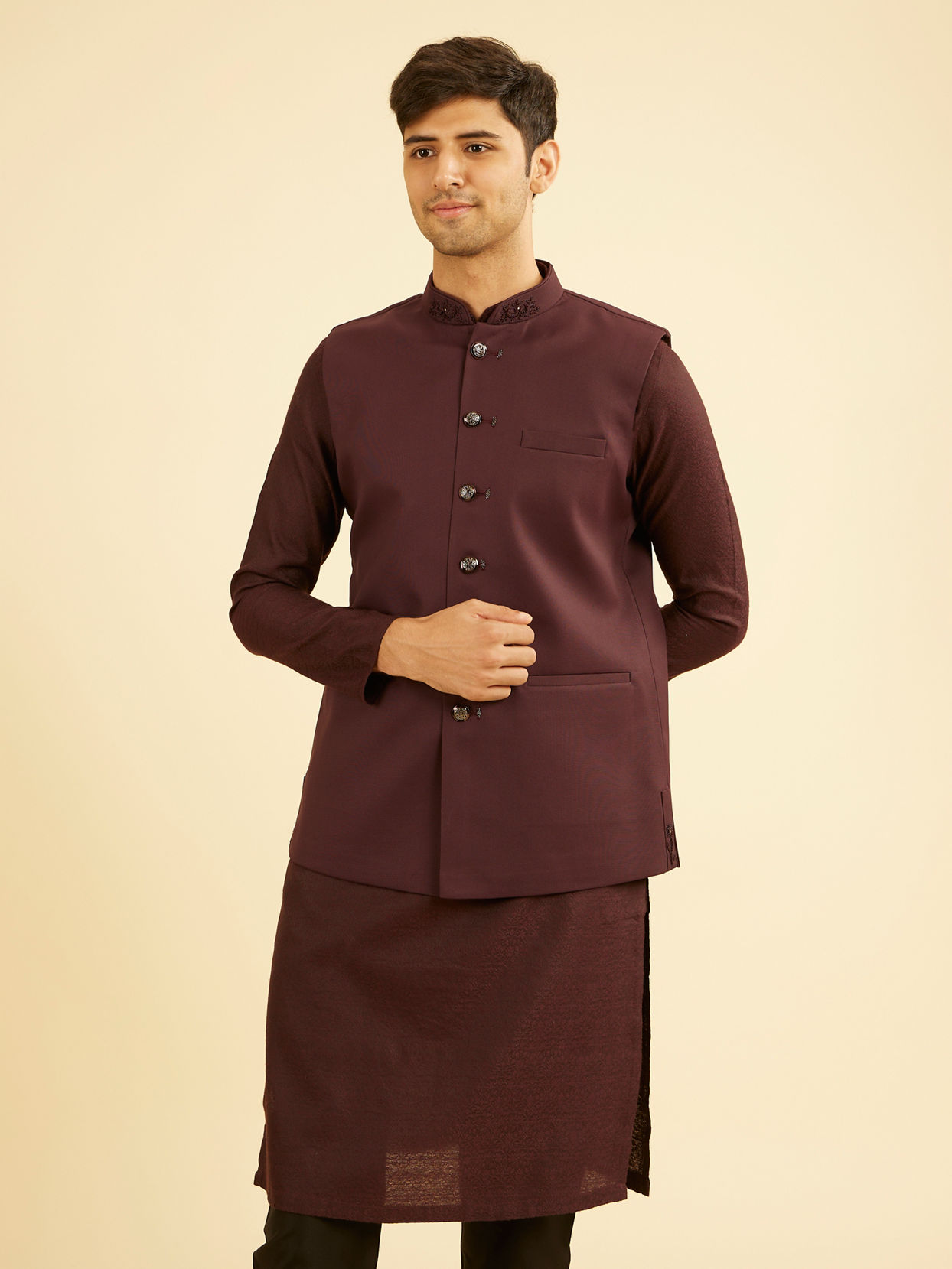 Manyavar Men Maroon Majesty Nehru Jacket
