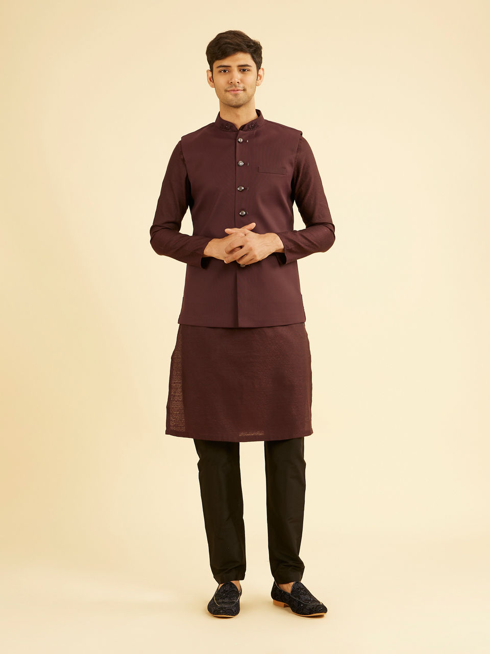 Manyavar Men Maroon Majesty Nehru Jacket
