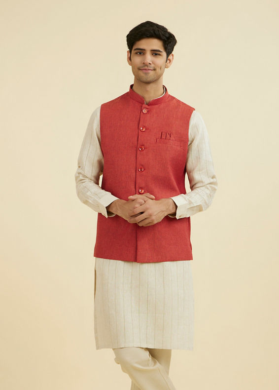 Manyavar Men Rust Elegance Nehru Jacket