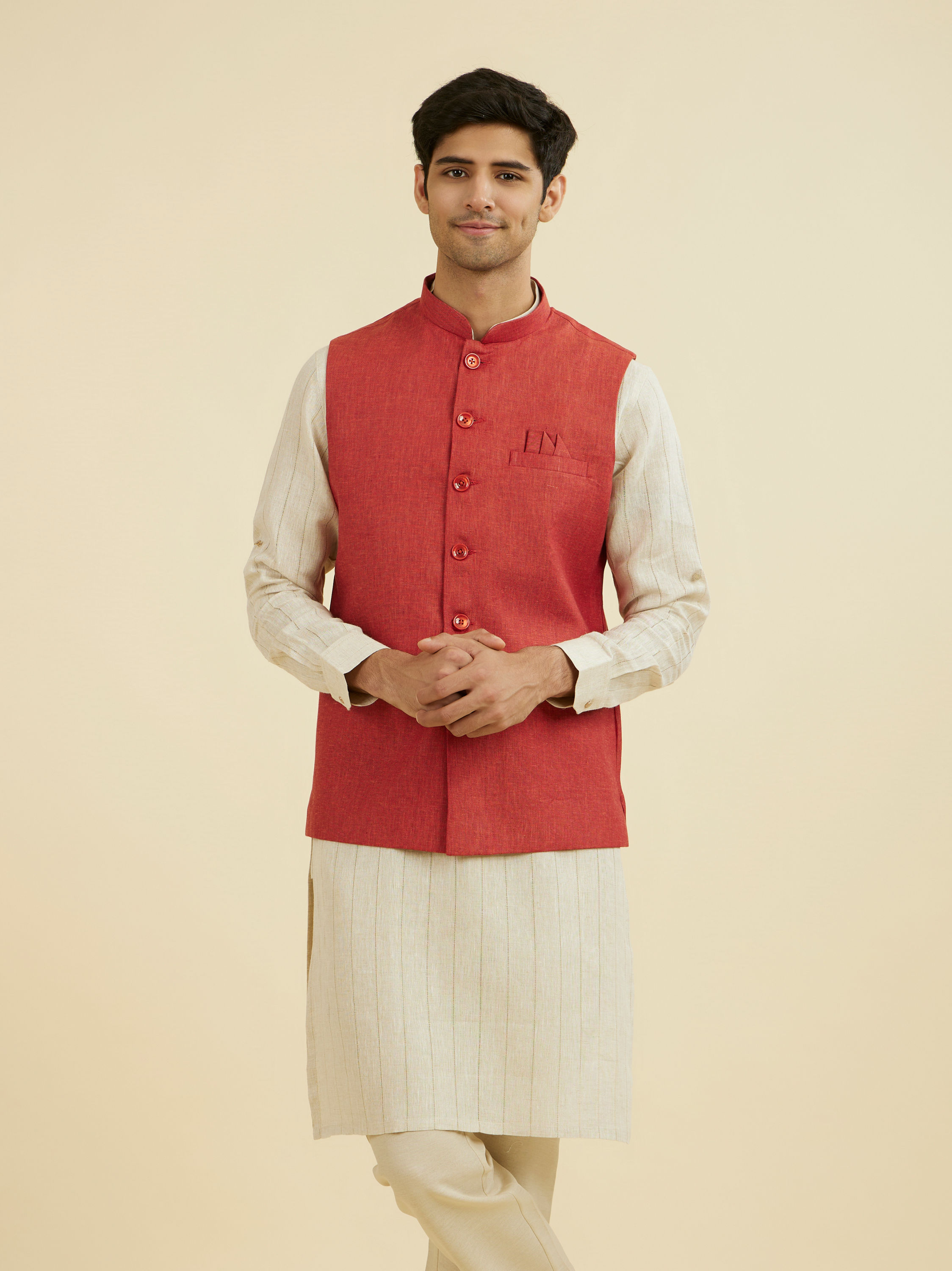 Manyavar Men Rust Elegance Nehru Jacket