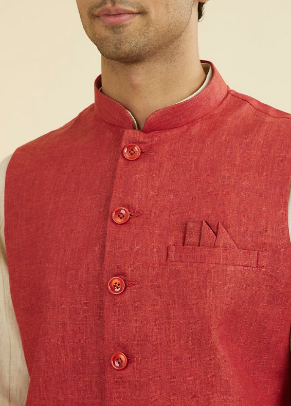 Manyavar Men Rust Elegance Nehru Jacket