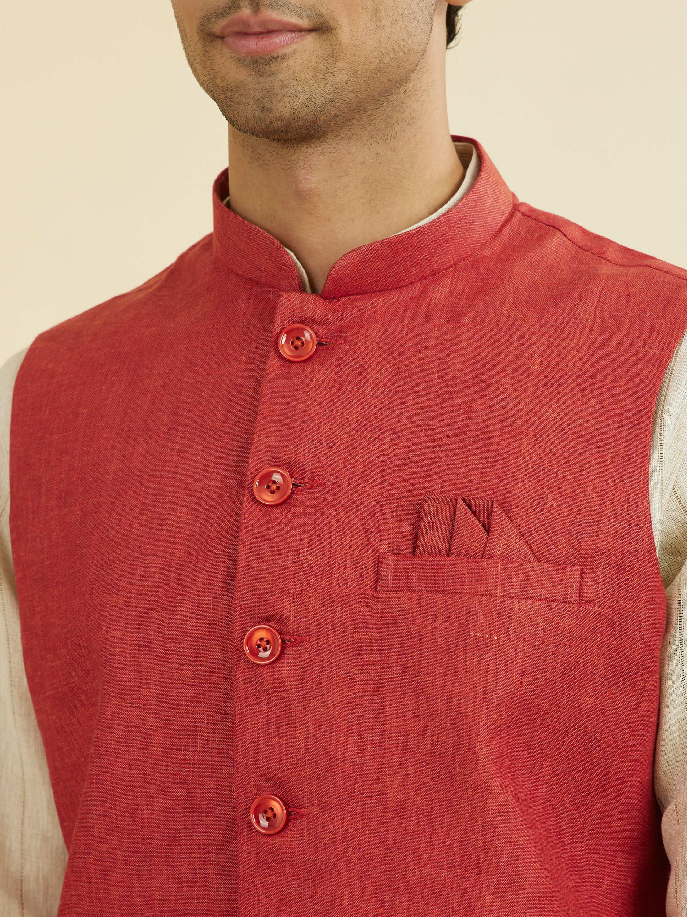 Manyavar Men Rust Elegance Nehru Jacket