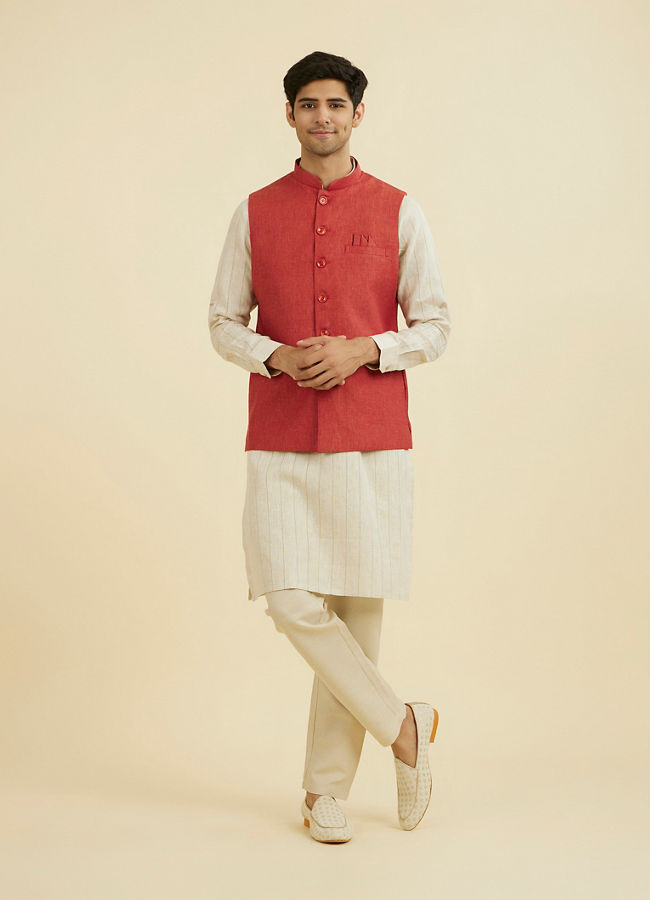 Manyavar Men Rust Elegance Nehru Jacket