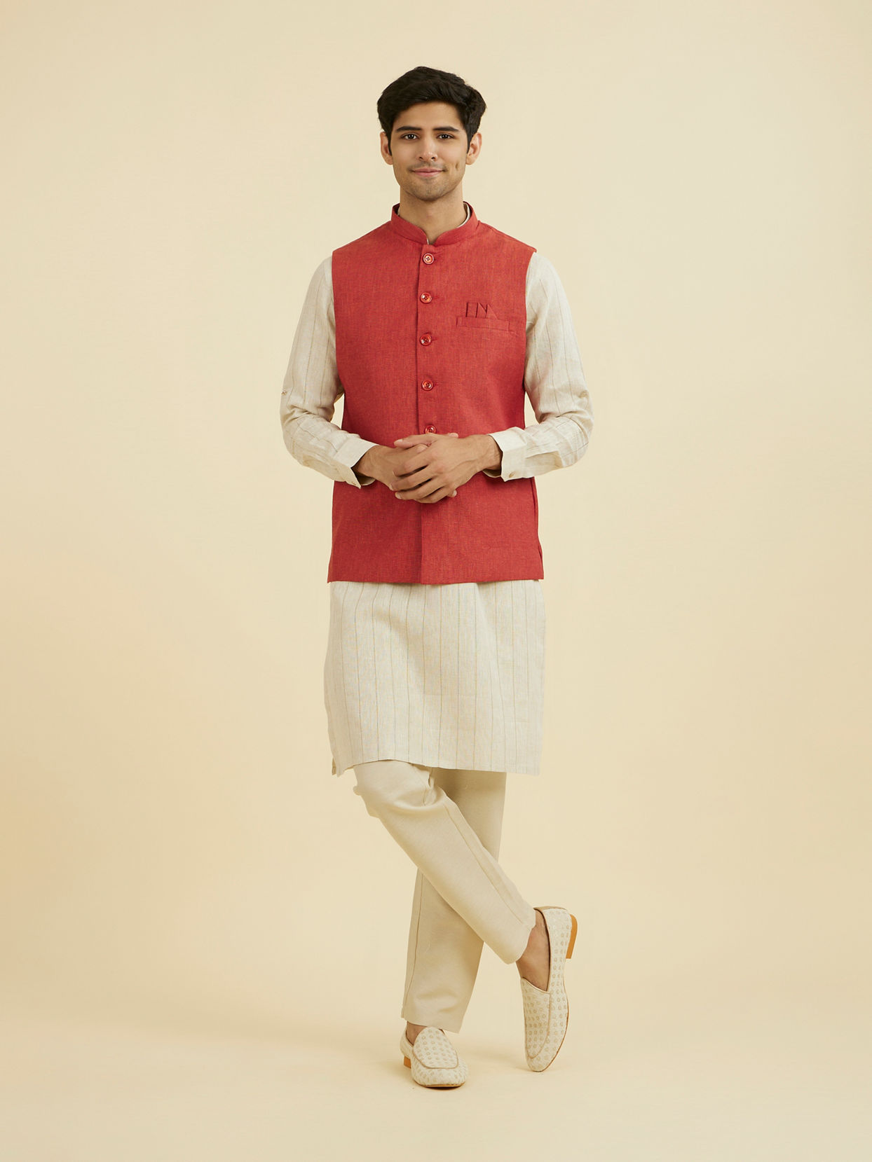 Manyavar Men Rust Elegance Nehru Jacket