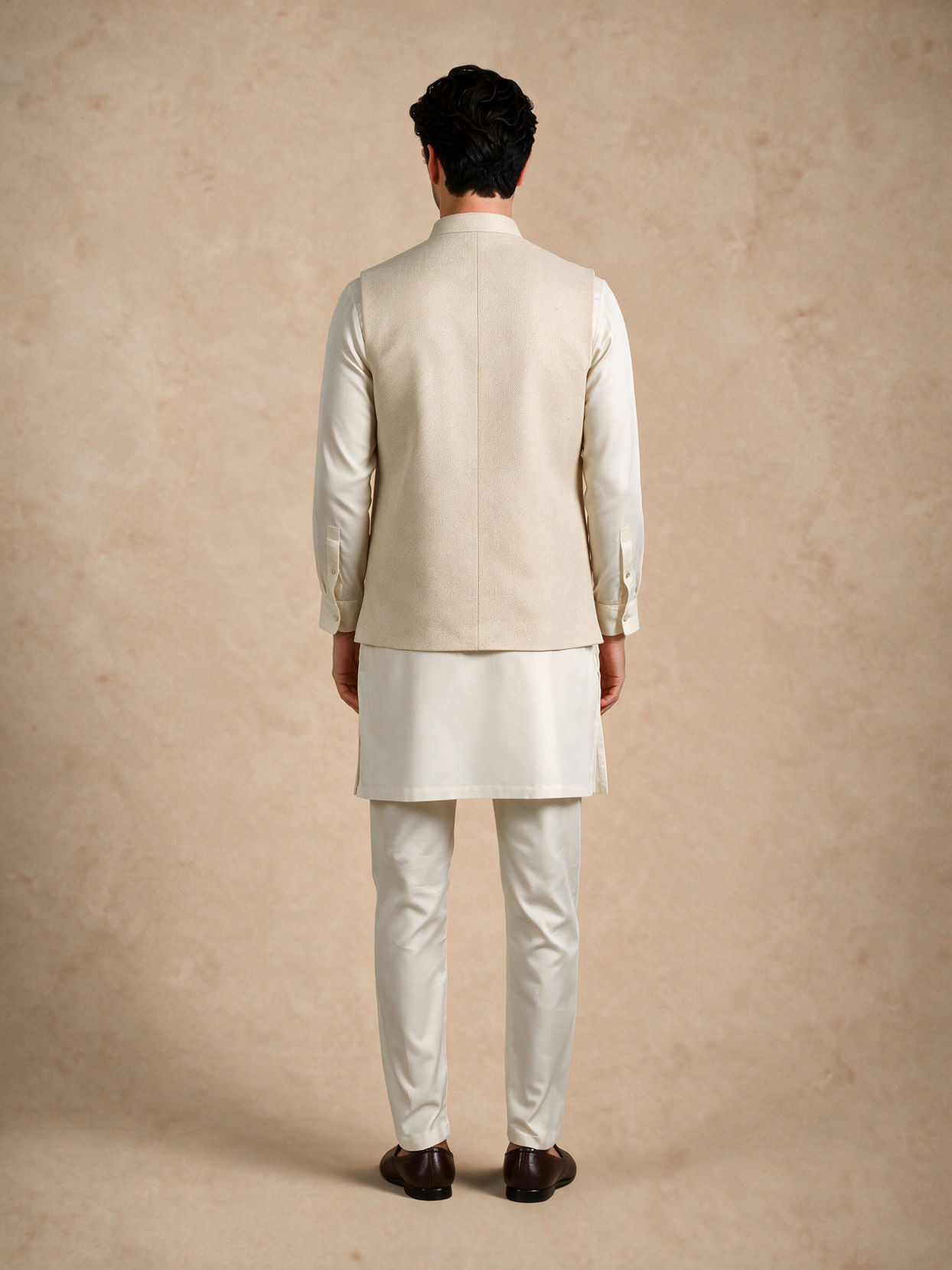 Manyavar Men Cream Blended Rayon Nehru Jacket