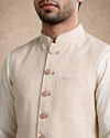 Manyavar Men Cream Blended Rayon Nehru Jacket