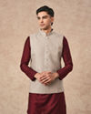 Manyavar Men Beige Blended Rayon Nehru Jacket