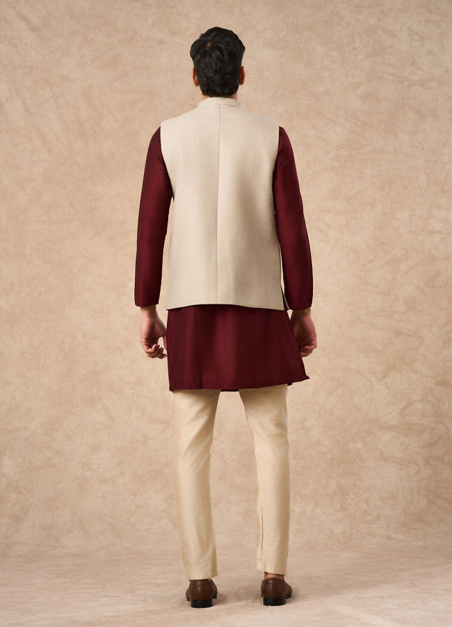 Manyavar Men Beige Blended Rayon Nehru Jacket