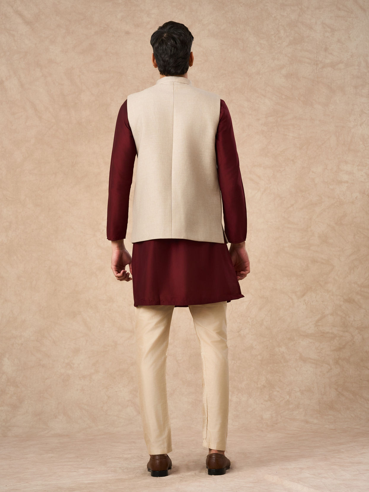 Manyavar Men Beige Blended Rayon Nehru Jacket
