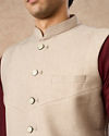 Manyavar Men Beige Blended Rayon Nehru Jacket