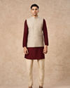 Manyavar Men Beige Blended Rayon Nehru Jacket