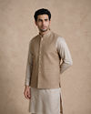 Manyavar Men Fawn Blended Rayon Nehru Jacket