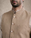 Manyavar Men Fawn Blended Rayon Nehru Jacket