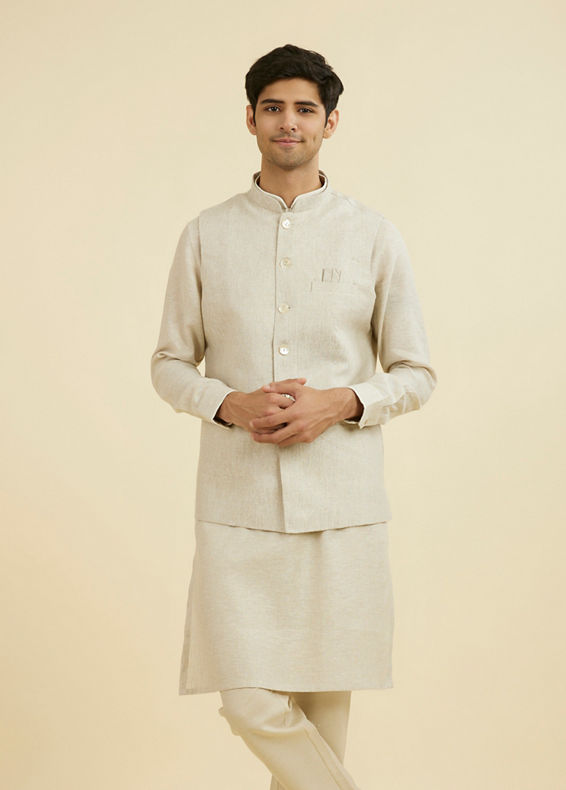 Manyavar Men Regal Beige Nehru Jacket