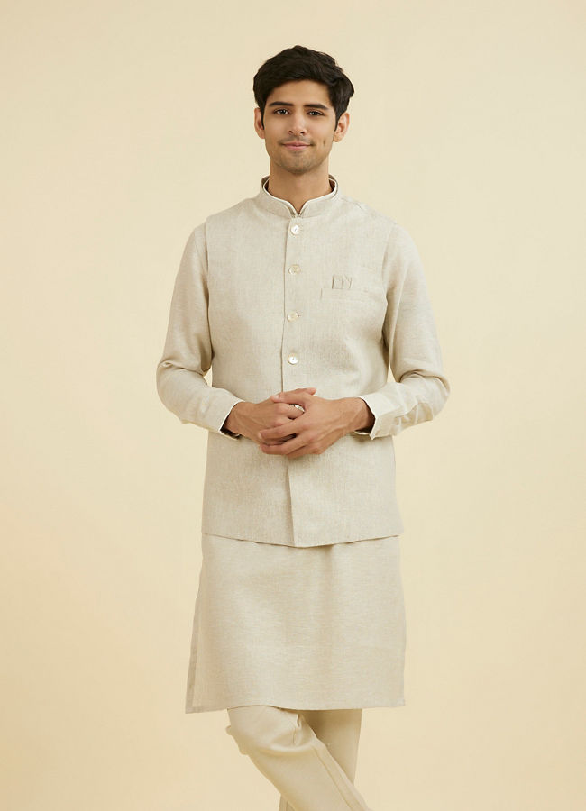 Manyavar Men Regal Beige Nehru Jacket