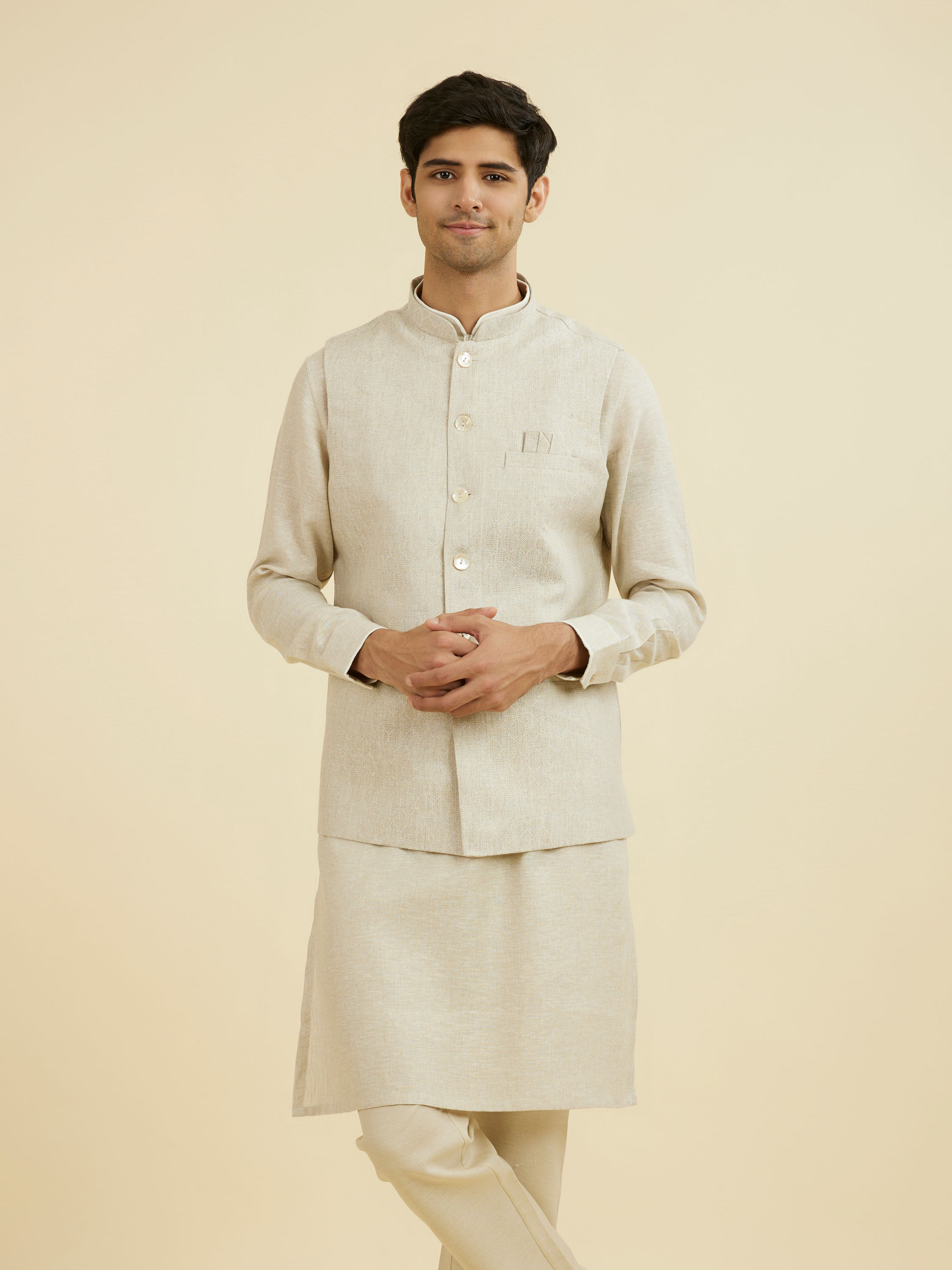 Manyavar Men Regal Beige Nehru Jacket