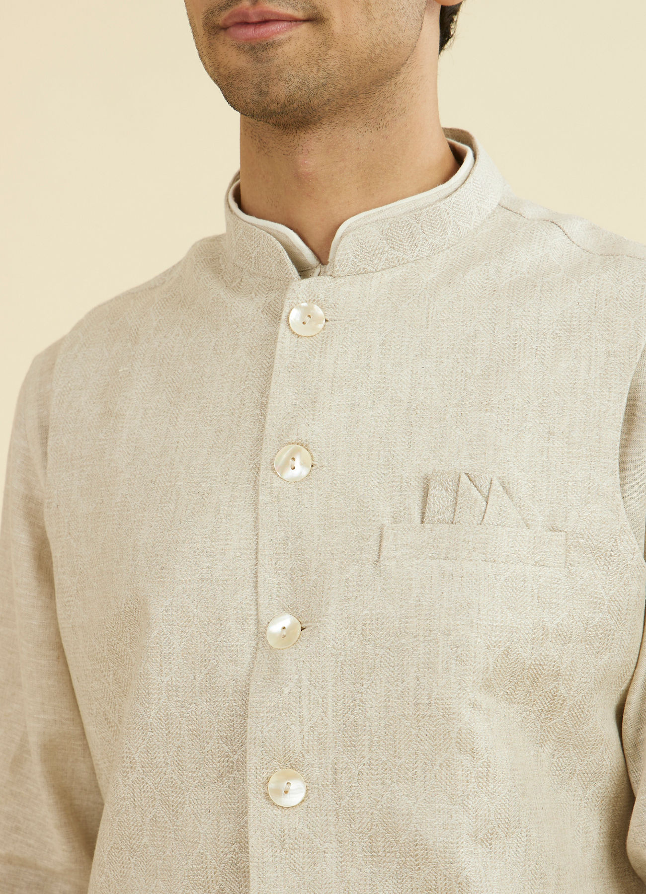 Manyavar Men Regal Beige Nehru Jacket