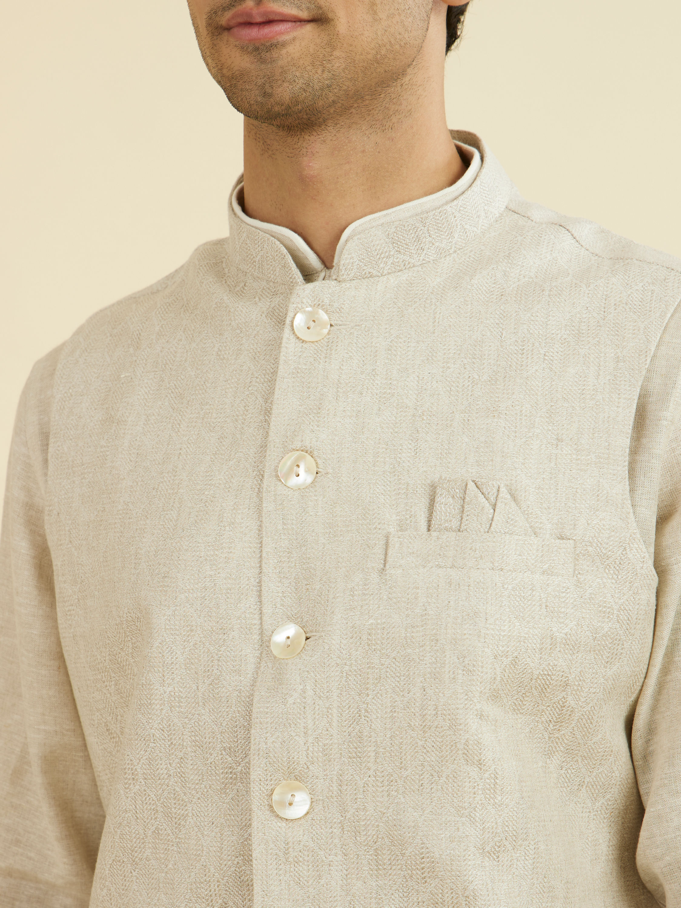 Manyavar Men Regal Beige Nehru Jacket