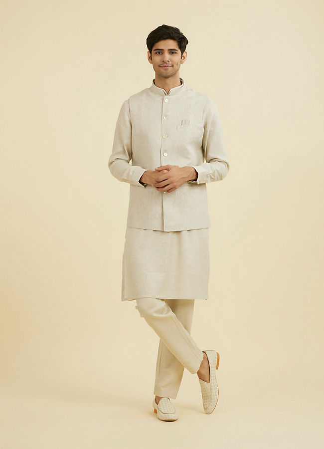 Manyavar Men Regal Beige Nehru Jacket